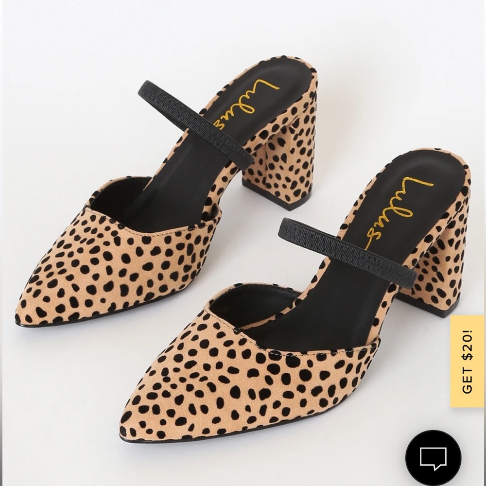 NEVER WORN Lulus Black and Tan Cheetah Suede Pointed Toe Mules